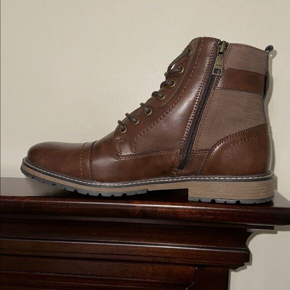 Steve Madden 11 Teetr Men’s Brown Lace up Buckle Detail Faux Leather Ankle Boots main image 11